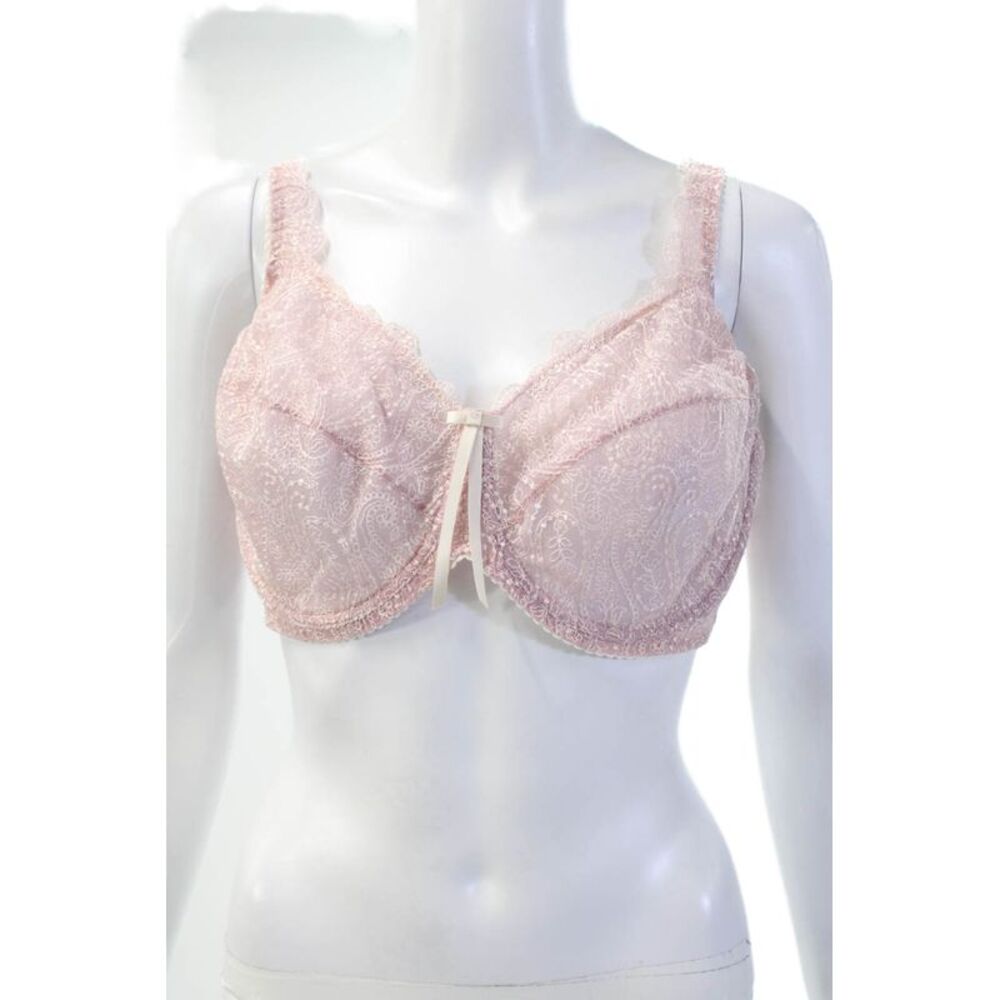 Fayreform Womens Sheer Floral Print Bow Accent Full Coverage Bra Pink Size 38DD